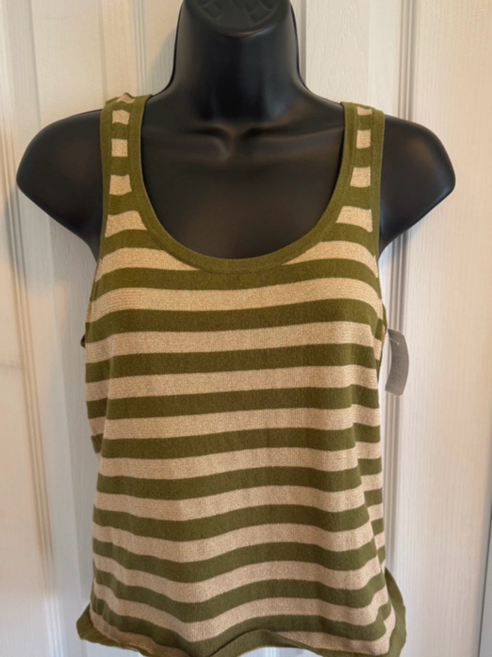 Michael Kors Striped Olive and Gold Tank Top - Size Small